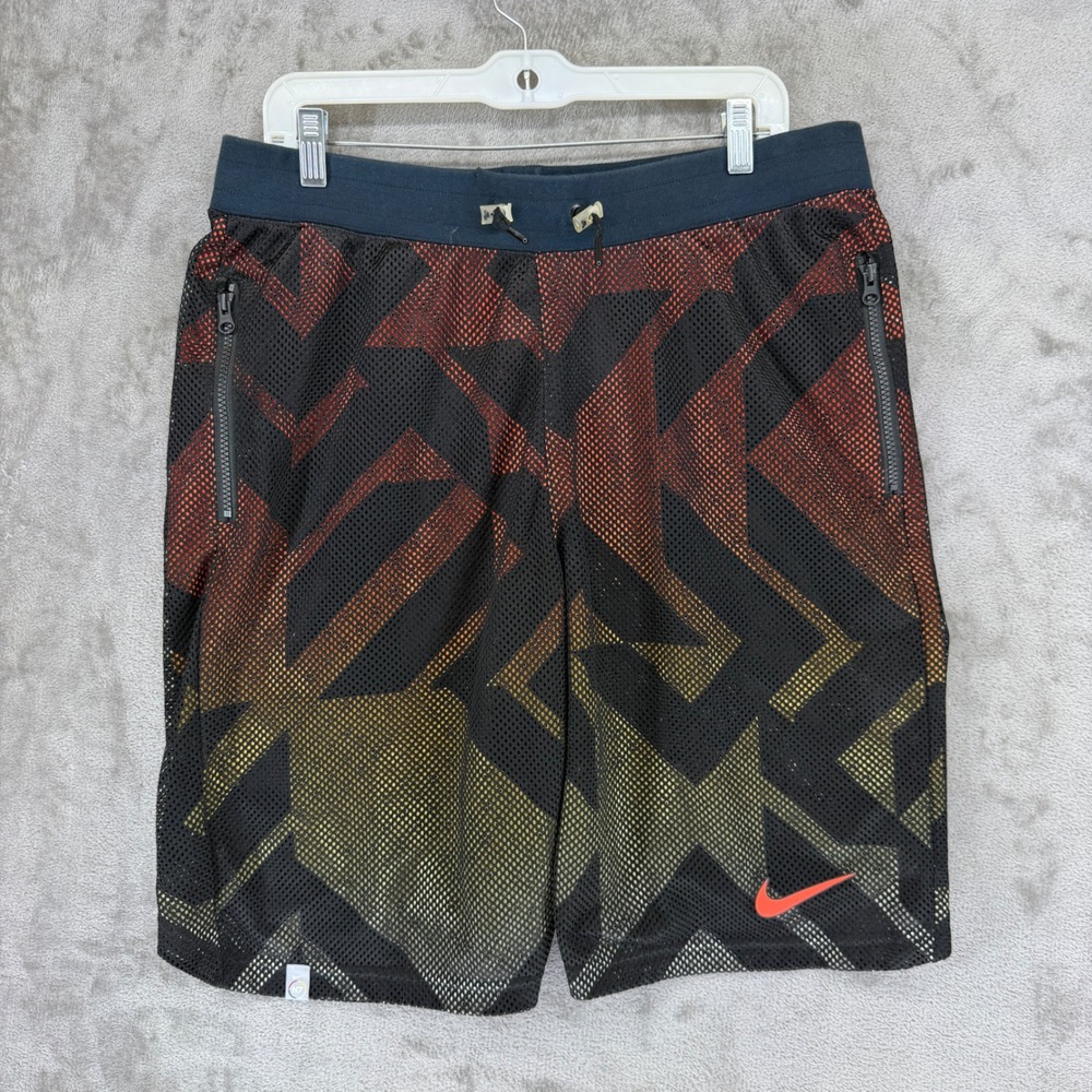 Nike Lab Mens Mesh Basketball Shorts Black Orange Geometric 853978-010 Size M